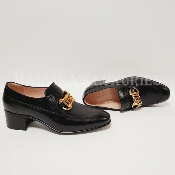 GUCCI SHOES EBAL BLACK LEATHER HORSEBIT CHAIN LOAFERS ICE LOLLY sz 39 9 US - Picture 5 of 16